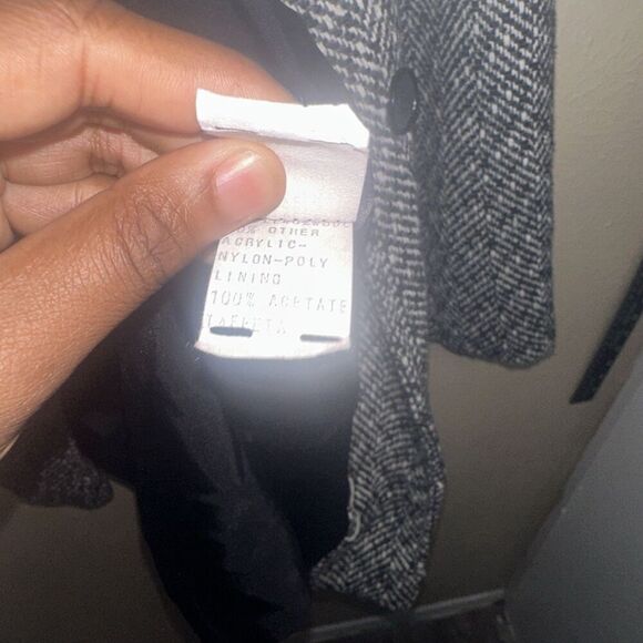 Leslie Fay Womens Medium Black White Herringbone Tweed Button Front Coat Jacket - Picture 9 of 9